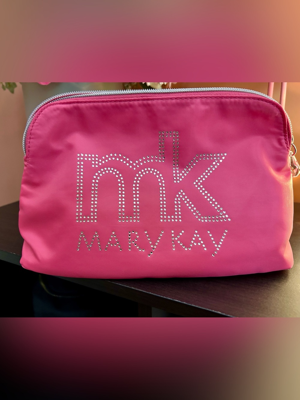 Mary Kay Hot Pink Rhinestone 'mk' Makeup Pouch